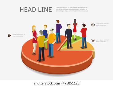 People are standing on pie chart. Infograpic concept vector design.