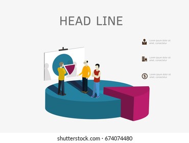 La gente está parada en el gráfico circular concepto de escalera de carrera. Ilustración vectorial.