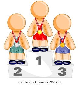 People are standing on podium. Vector illustration.
