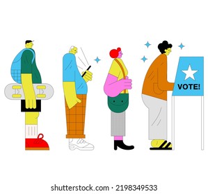 People standing on tribunes with raising hands vector illustration