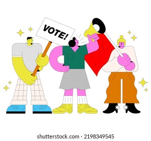 People standing on tribunes with raising hands vector illustration