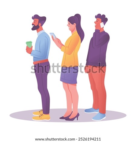 People standing in a queue, flat style illustration 