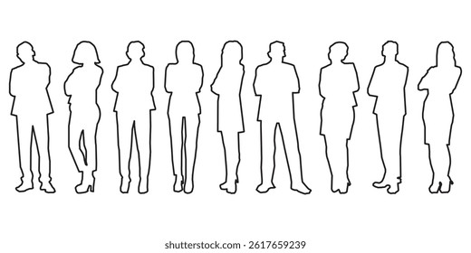 People standing in row silhouette vector.
