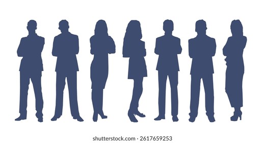 People standing in row silhouette vector.