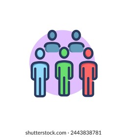 People standing in row thin line icon. Team, cooperation, work outline sign. Teamwork and business concept. Vector illustration symbol element for web design and apps