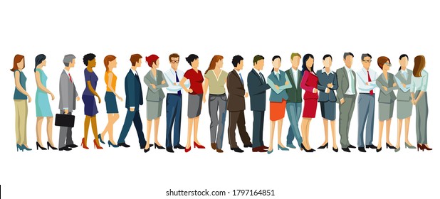 People Standing In A Row - Vector Illustration