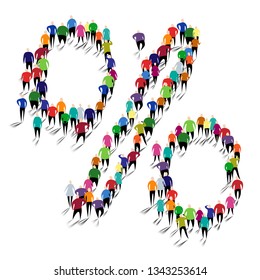 A lot of people standing in a shape of percent.