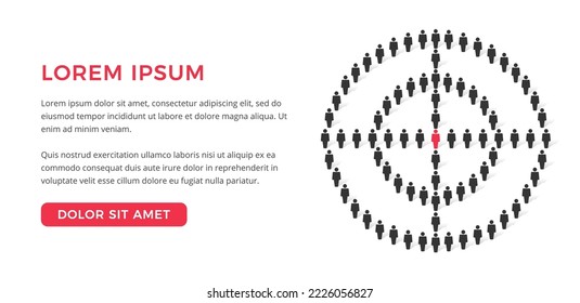 People standing in the shape of target with red person in the center, vector eps10 illustration