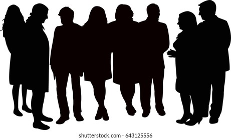 people standing and talking, silhouette vector
