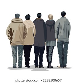 people are standing with their backs. a group of people. vector image of men and women. rear view