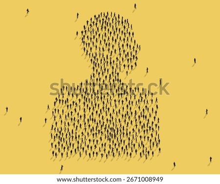 People standing together forming crowd of human shape illustration