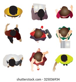 People Standing Top View Set 7 , Vector Illustration