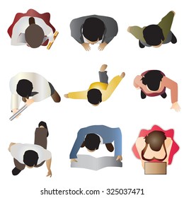 People Standing Top View Set 8 , Vector Illustration