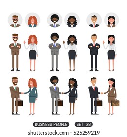 People standing. People at work with handshaking on white background. Business people set 28. Avatars