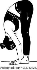 People Standing Yoga poses for Beginner Woman exercise Hand drawn line art Illustration 