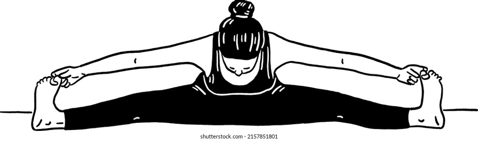 People Standing Yoga poses for Beginner Woman exercise Hand drawn line art Illustration 