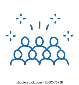 La gente en Stands esboza el vector de icono. Dibujo manual de la línea azul del doodle de People in Stands Sign. ilustración de símbolo aislado