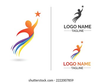 People with Star logo. Business success. Success people logo deisng. Leadership people icon. Premium vector art