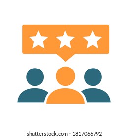 People with stars in chat bubble colored icon. Client satisfaction, happy customers, positive feedback symbol