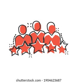 People with stars icon in comic style. Businessman rating cartoon vector illustration on white isolated background. Quality information splash effect business concept.