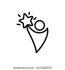 People with stars line icon. Achievement icon. Achievement icon isolated on white background. Transparent background, minimalist symbol. Vector images