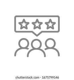 People with stars in speech bubble line icon. Client satisfaction, happy customers, positive feedback symbol