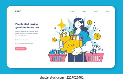 People start buying goods for future use as a inflation expectations cycle part. Economics crisis and value of money decline implications. Flat vector illustration