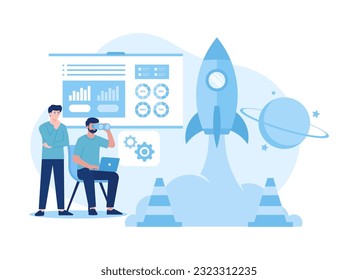 People starting new project development, trending flat illustration