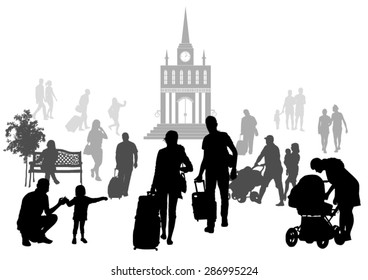 People at the Station Silhouettes Set
