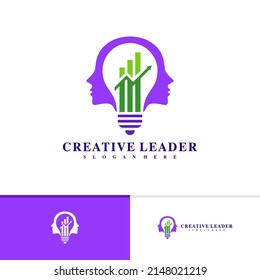 People stats with bulb logo design vector template, Creative People logo design concepts