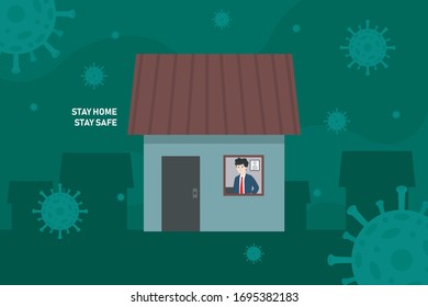 PEOPLE STAY HOME AND STAY SAFE FROM COVID19 CORONAVIRUS SPREADING