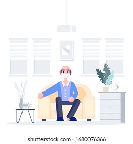 People stay at home wearing mask protect elderly concept fight covid-19. Coronavirus outbreak pandemic. Healthcare Science Flat design character abstract people. Vector illustration