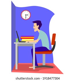 People stay home. work, study, play games, relax, communicate with family all of which can be done online. Vector illustration in flat cartoon style.