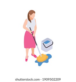 People staying at home hobby composition with woman doing housework vector illustration