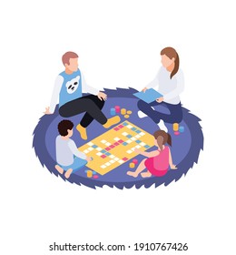 People Staying At Home Hobby Composition With Family Members Children And Adults Playing Board Game Vector Illustration