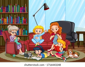 People staying at home illustration