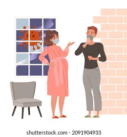 People staying at home with self quarantine. Compelled Isolation due to Covid 19 Pandemic vector illustration