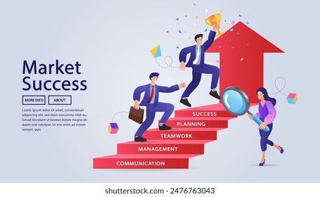 People with step for success. goal and target achievement concept. Hope to success in business. Career growth. accomplishment or reaching business goal. team achievement or teamwork to achieve target.