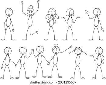 people stick figure doodle drawing, vector