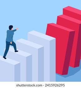 people stop and look at the domino effect in front of them, a metaphor for business disruption. Simple flat conceptual illustration.