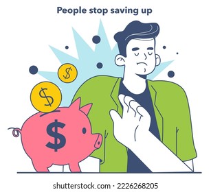 La gente deja de ahorrar. Ciclo de expectativas inflacionarias. La crisis económica y las consecuencias de la caída del valor del dinero. Ilustración vectorial plana