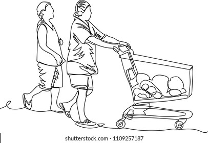 people in the store. one line