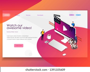 people streaming online video with their laptop, smartphone vector illustration concept, online tutorial video streaming can use for, landing page, template, ui, web, mobile app, poster, banner, flyer