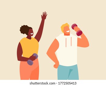 People strength training vector set