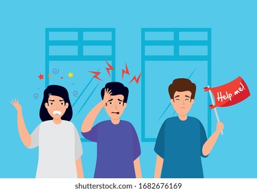 people with stress attack in workplace vector illustration design