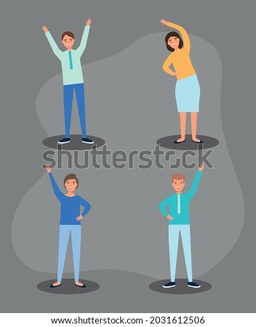 people stretching icon set design