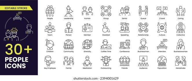 People Stroke icon collections. Containing group, family, human, team, community, friends, population, senior, businessman, and children icons. Stroke icon collection Outline icon