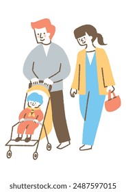 People strolling while pushing a stroller_Color