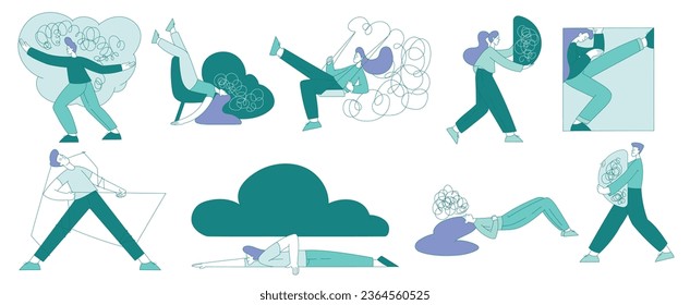 Gente que lucha con el juego de vectores cerebrales
