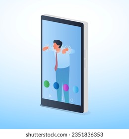 people stuck with apps on cell phone metaphor of gadget addiction